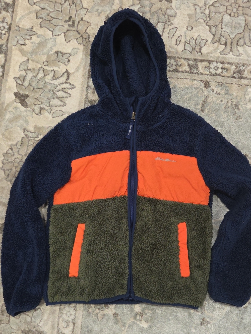 Eddie Bauer Navy, Orange & Olive Hooded Fleece Jacket